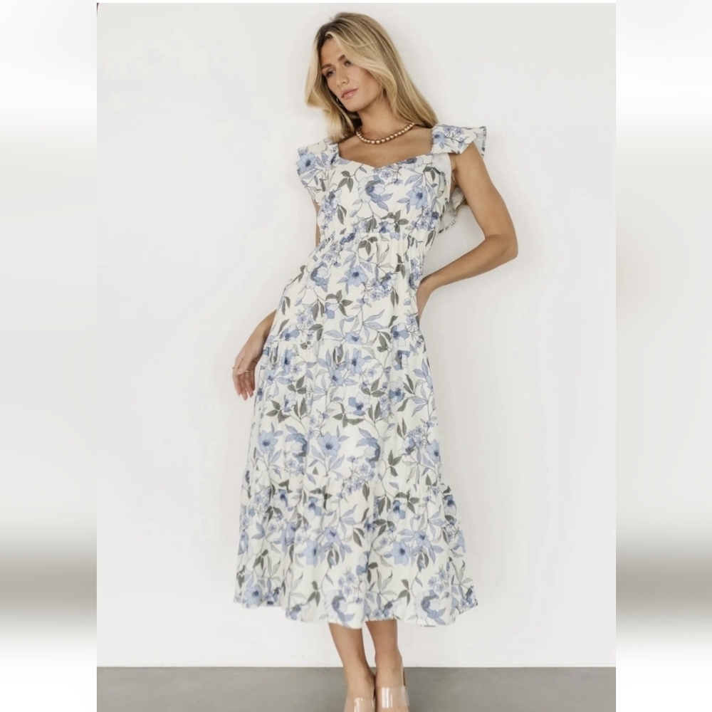 NWT Baltic Born Sorrento Blue Floral Tiered Linen/rayon Maxi Dress. Ladies XL - Picture 2 of 13
